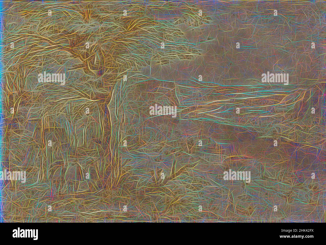 Inspiriert von Landschaft mit Pilgern, Pieter Bruegel I, Zeichnung, Belgische Kunst, neu erfunden von Artotop. Klassische Kunst neu erfunden mit einem modernen Twist. Design von warmen fröhlichen Leuchten der Helligkeit und Lichtstrahl Strahlkraft. Fotografie inspiriert von Surrealismus und Futurismus, umarmt dynamische Energie der modernen Technologie, Bewegung, Geschwindigkeit und Kultur zu revolutionieren Stockfoto