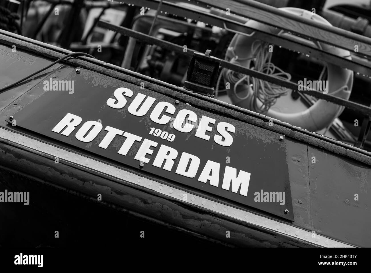 Stern des historischen Schiffes Succes aus Rotterdam Stockfoto