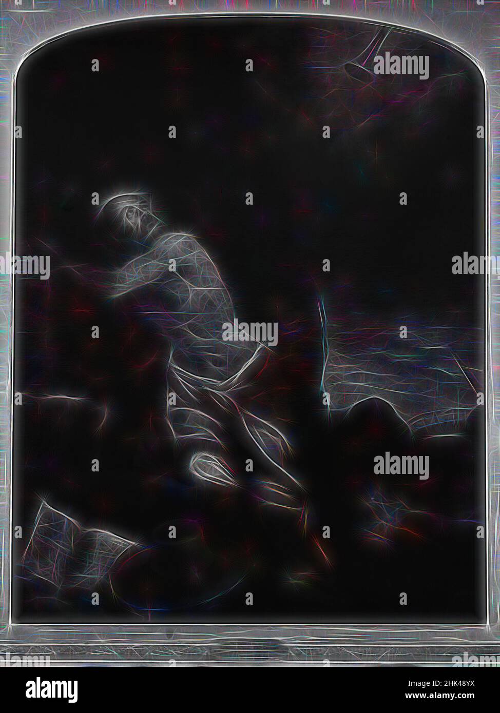 Inspiriert von dem heiligen Hieronymus, der die Trompete des Jüngsten Gerichts hört, nach Jacopo Tintoretto, italienisch, venezianisch, 1518-1594, Öl auf Leinwand, Spanien, ca. 1588, gewölbt: 49 3/8 x 38 1/2 Zoll, 125,4 x 97,8 cm, neu gestaltet von Artotop. Klassische Kunst neu erfunden mit einem modernen Twist. Design von warmen fröhlichen Leuchten der Helligkeit und Lichtstrahl Strahlkraft. Fotografie inspiriert von Surrealismus und Futurismus, umarmt dynamische Energie der modernen Technologie, Bewegung, Geschwindigkeit und Kultur zu revolutionieren Stockfoto