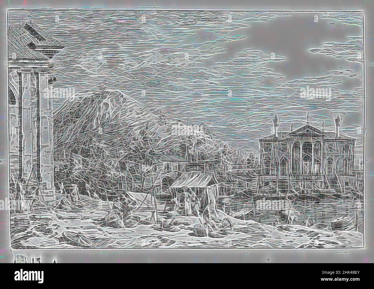 Inspiriert von Mercato Al Dolo, Top und dem Markt auf dem Molo, Bottom, Giovanni Antonio Canal, genannt Canaletto, Italienisch, Venetian, 1697-1768, Radierung, Neuauflage, Blatt: 15 5/16 x 10 9/16 Zoll, 38,9 x 26,8 cm, neu gestaltet von Artotop. Klassische Kunst neu erfunden mit einem modernen Twist. Design von warmen fröhlichen Leuchten der Helligkeit und Lichtstrahl Strahlkraft. Fotografie inspiriert von Surrealismus und Futurismus, umarmt dynamische Energie der modernen Technologie, Bewegung, Geschwindigkeit und Kultur zu revolutionieren Stockfoto