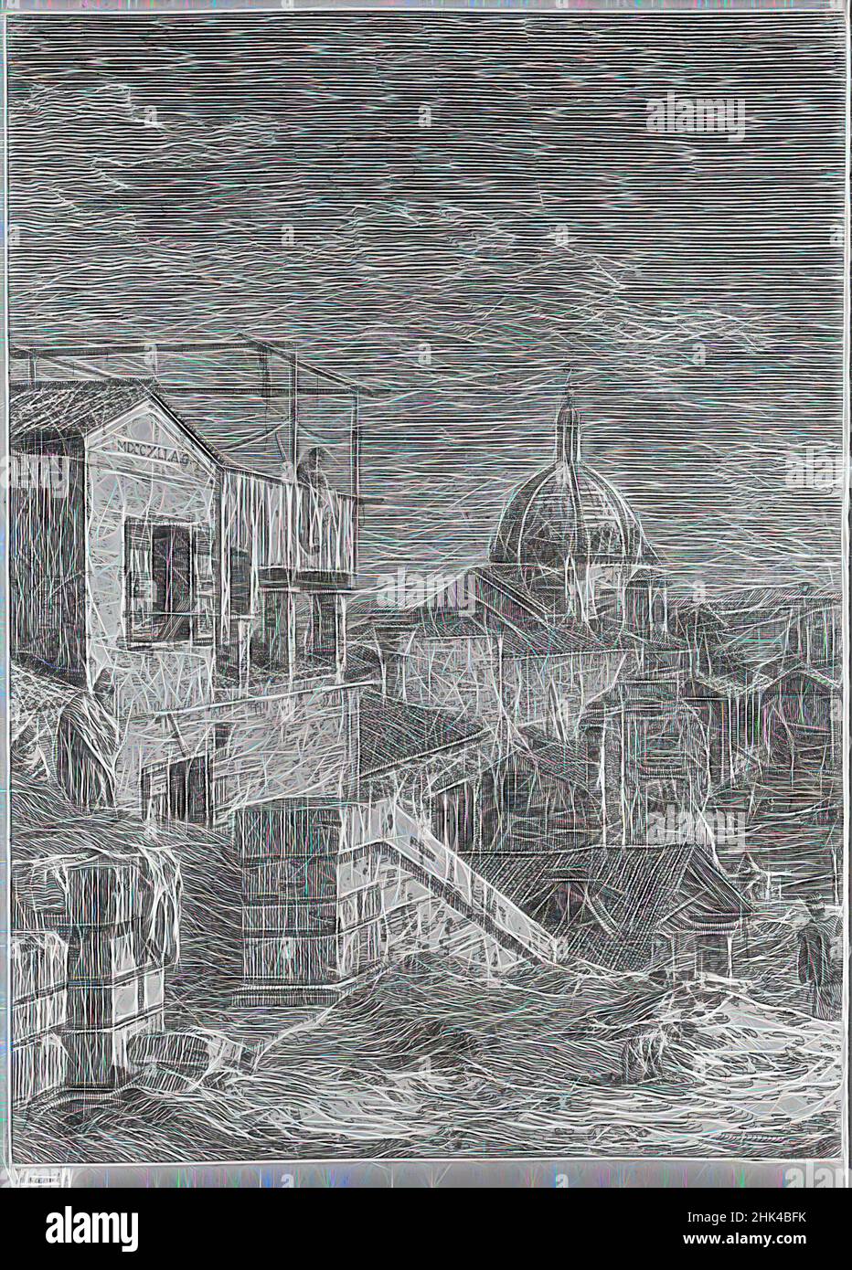 Inspiriert vom Haus mit der Inschrift, linke Hälfte der ungeteilten Platte und das Haus mit dem Peristyle, rechte Hälfte der ungeteilten Platte, Giovanni Antonio Canal, genannt Canaletto, italienisch, venezianisch, 1697-1768, Radierung, Neuauflage, Blatt, links: 14 15/16 x 10 3/8 Zoll, 38 x 26,4 cm, neu gestaltet von Artotop. Klassische Kunst neu erfunden mit einem modernen Twist. Design von warmen fröhlichen Leuchten der Helligkeit und Lichtstrahl Strahlkraft. Fotografie inspiriert von Surrealismus und Futurismus, umarmt dynamische Energie der modernen Technologie, Bewegung, Geschwindigkeit und Kultur zu revolutionieren Stockfoto