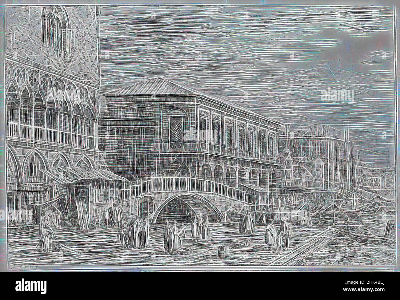 Inspiriert von Le Preso V., Top und Le Procuratie Niove E S. Ziminian V., Bottom, Giovanni Antonio Canal, genannt Canaletto, Italienisch, Venetian, 1697-1768, Radierung, Neuauflage, Blatt: 15 3/16 x 10 9/16 Zoll, 38,6 x 26,8 cm, neu gestaltet von Artotop. Klassische Kunst neu erfunden mit einem modernen Twist. Design von warmen fröhlichen Leuchten der Helligkeit und Lichtstrahl Strahlkraft. Fotografie inspiriert von Surrealismus und Futurismus, umarmt dynamische Energie der modernen Technologie, Bewegung, Geschwindigkeit und Kultur zu revolutionieren Stockfoto