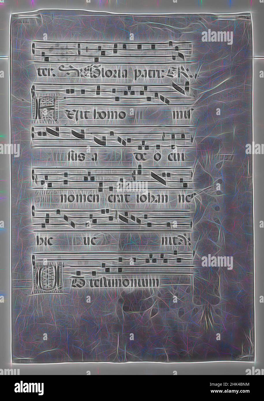 Inspiriert von Antiphonarium, Blatt aus Chorbuch, farbige Tuschen auf Pergament, erste Hälfte des 15th. Jahrhunderts, 22 3/8 x 15 7/8in., 56,8 x 40,3cm, neu erfunden von Artotop. Klassische Kunst neu erfunden mit einem modernen Twist. Design von warmen fröhlichen Leuchten der Helligkeit und Lichtstrahl Strahlkraft. Fotografie inspiriert von Surrealismus und Futurismus, umarmt dynamische Energie der modernen Technologie, Bewegung, Geschwindigkeit und Kultur zu revolutionieren Stockfoto