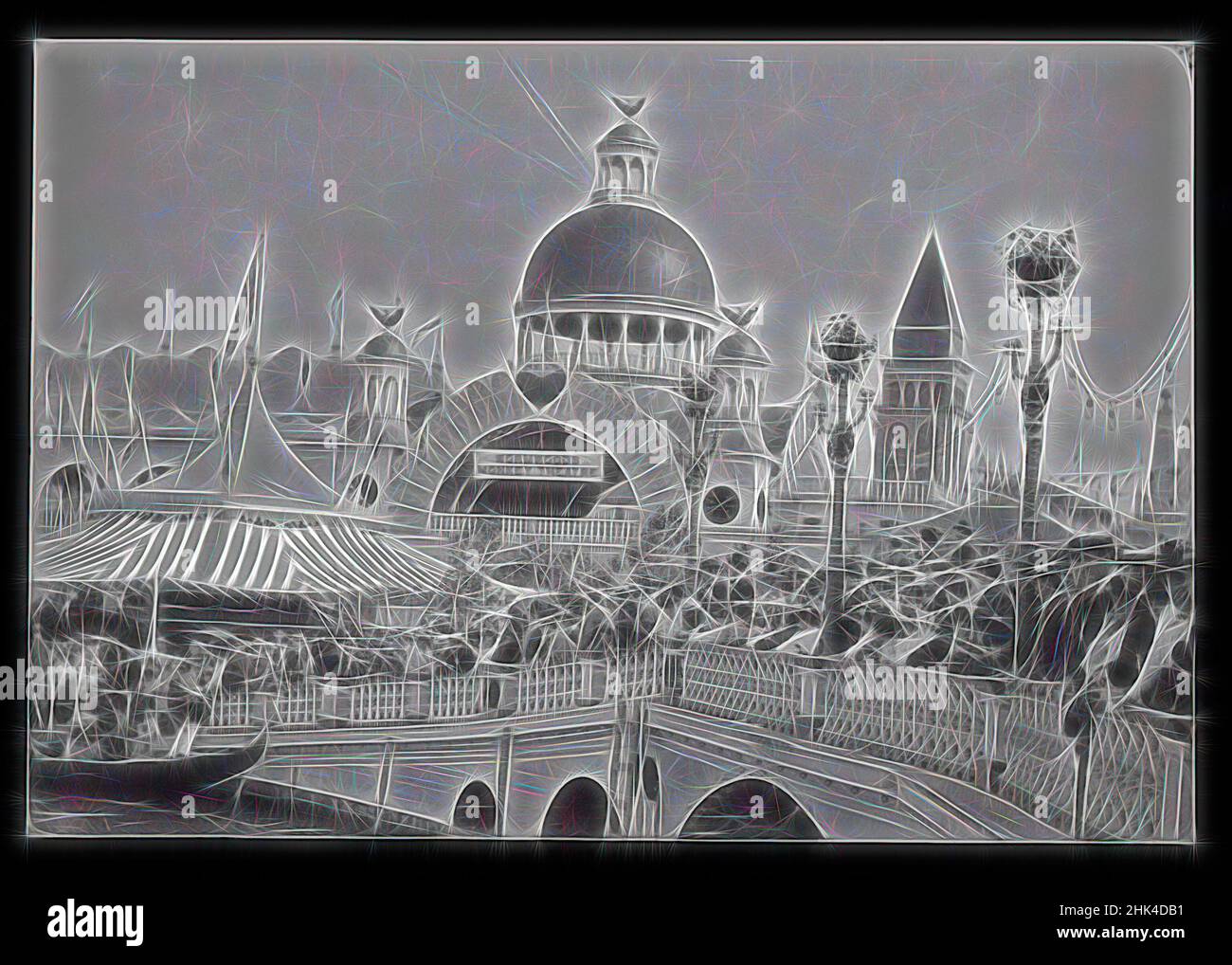 Inspiriert von Luna Park, Coney Island, Eugene Wemlinger, Cellulose-Nitrat-negativ, 1906, Vergnügungspark, Promenade, Brooklyn, Coney Island, Anfang des 20th. Jahrhunderts, Historisches Brooklyn, altes Brooklyn, Zuschauer, Spektakel, Theater, Vintage, neu erfunden von Artotop. Klassische Kunst neu erfunden mit einem modernen Twist. Design von warmen fröhlichen Leuchten der Helligkeit und Lichtstrahl Strahlkraft. Fotografie inspiriert von Surrealismus und Futurismus, umarmt dynamische Energie der modernen Technologie, Bewegung, Geschwindigkeit und Kultur zu revolutionieren Stockfoto