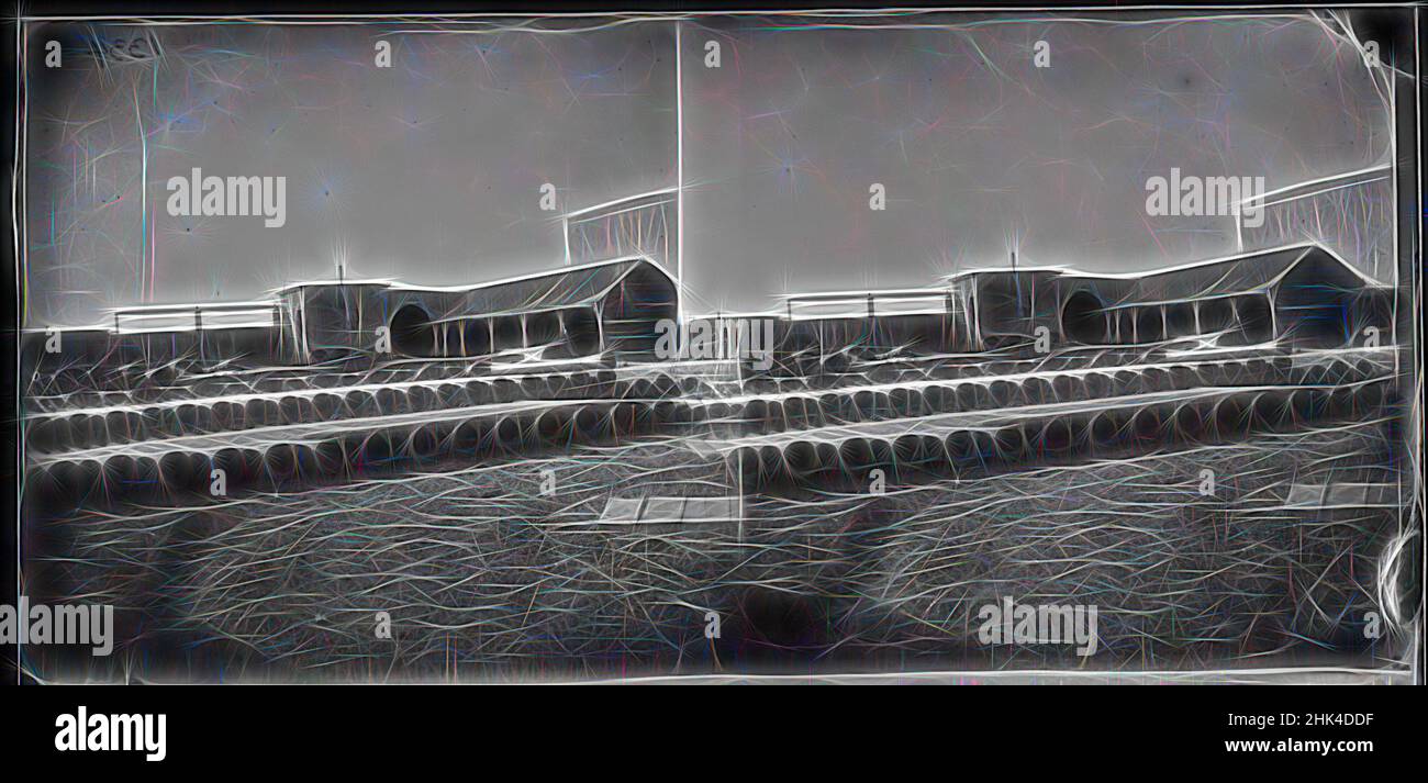 Inspiriert von Pipe Yard, Gowanus, Brooklyn, George Bradford Brainerd, Amerikaner, 1845-1887, Kollodion Silber Glas Nassplatte Negativ, 30. März 1874, alt Brooklyn, neu erfunden von Artotop. Klassische Kunst neu erfunden mit einem modernen Twist. Design von warmen fröhlichen Leuchten der Helligkeit und Lichtstrahl Strahlkraft. Fotografie inspiriert von Surrealismus und Futurismus, umarmt dynamische Energie der modernen Technologie, Bewegung, Geschwindigkeit und Kultur zu revolutionieren Stockfoto