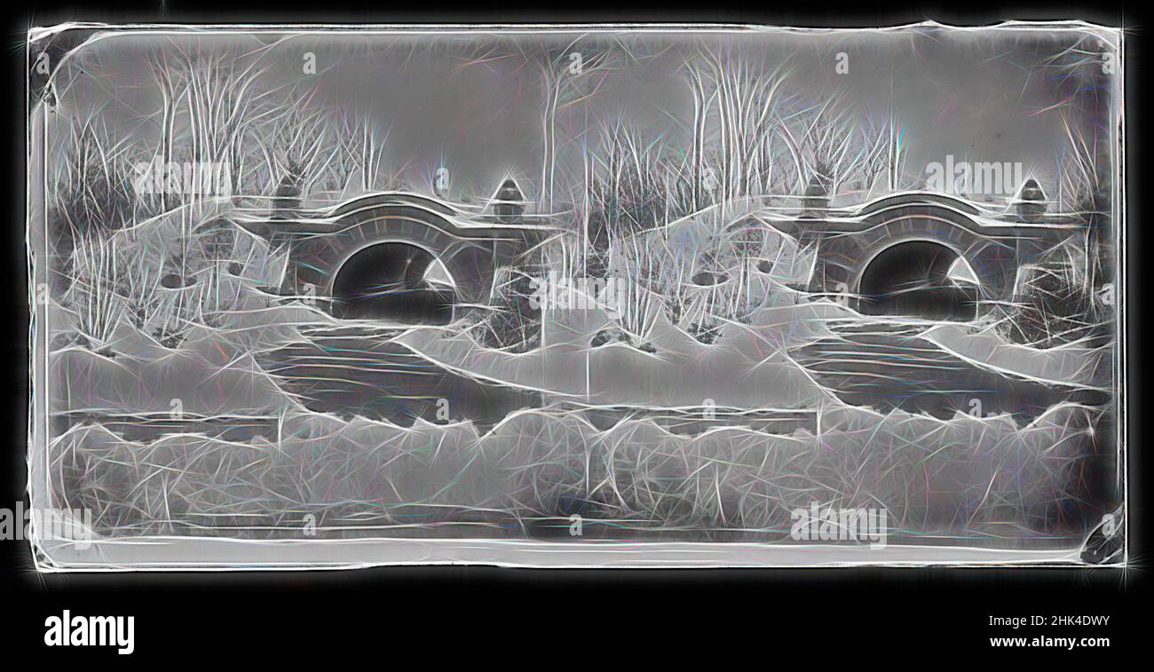 Inspiriert von Bridge, Prospect Park, Brooklyn, George Bradford Brainerd, Amerikaner, 1845-1887, Kollodion Silberglas Nassplatte negativ, ca. 1872-1887, historisches Brooklyn, altes Brooklyn, Vintage-Fotografie, neu erfunden von Artotop. Klassische Kunst neu erfunden mit einem modernen Twist. Design von warmen fröhlichen Leuchten der Helligkeit und Lichtstrahl Strahlkraft. Fotografie inspiriert von Surrealismus und Futurismus, umarmt dynamische Energie der modernen Technologie, Bewegung, Geschwindigkeit und Kultur zu revolutionieren Stockfoto