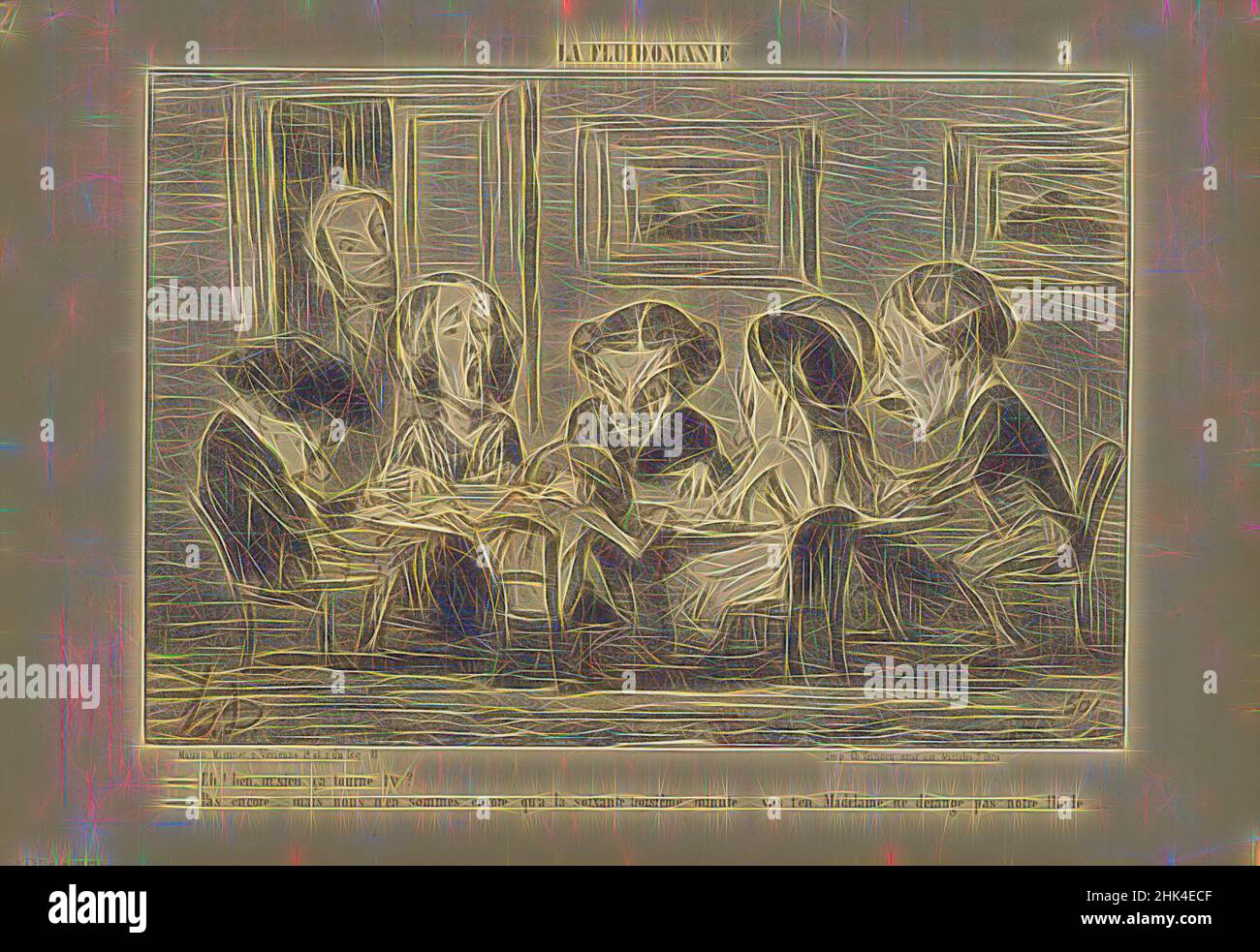 Inspiriert von eh! Bien M'sieu, Ça Tourne T'y?..., Honoré Daumier, Französisch, 1808-1879, Lithographie auf Zeitungspapier, Frankreich, 16.-17. Mai 1853, Blatt: 9 9/16 x 14 Zoll, 24,3 x 35,6 cm, neu gestaltet von Artotop. Klassische Kunst neu erfunden mit einem modernen Twist. Design von warmen fröhlichen Leuchten der Helligkeit und Lichtstrahl Strahlkraft. Fotografie inspiriert von Surrealismus und Futurismus, umarmt dynamische Energie der modernen Technologie, Bewegung, Geschwindigkeit und Kultur zu revolutionieren Stockfoto