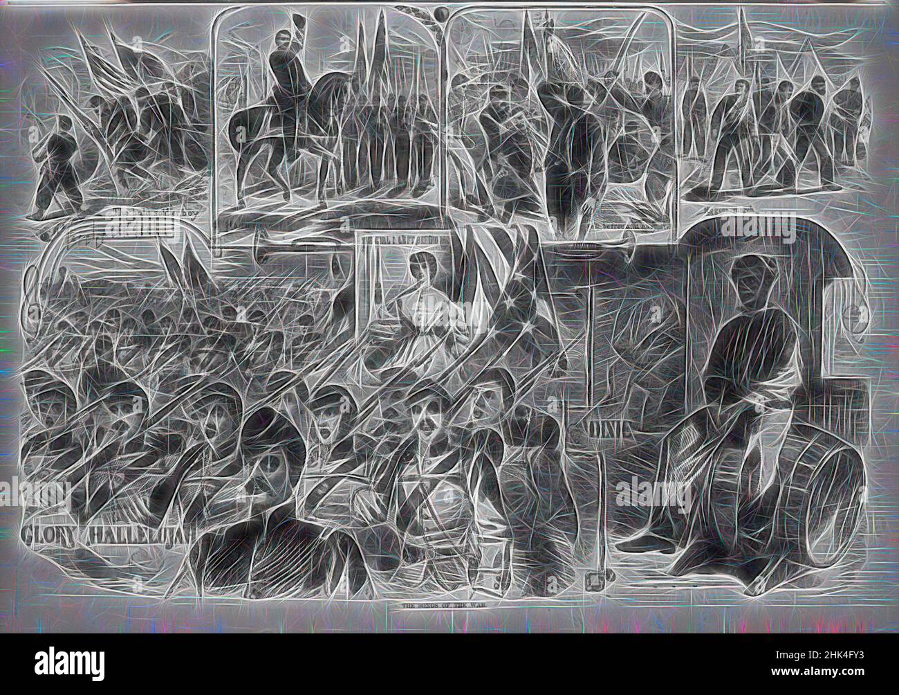 Inspiriert von den Liedern des Krieges, Winslow Homer, Amerikaner, 1836-1910, Holzstich, 1861, Bild: 13 7/8 x 20 1/8 Zoll, 35,2 x 51,1 cm, 1861, Bürgerkrieg, Sesquicentennial, Neueinbildung von Artotop. Klassische Kunst neu erfunden mit einem modernen Twist. Design von warmen fröhlichen Leuchten der Helligkeit und Lichtstrahl Strahlkraft. Fotografie inspiriert von Surrealismus und Futurismus, umarmt dynamische Energie der modernen Technologie, Bewegung, Geschwindigkeit und Kultur zu revolutionieren Stockfoto