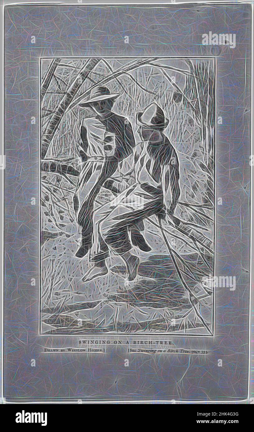 Inspiriert von Swinging on a Birch-Tree, Winslow Homer, Amerikaner, 1836-1910, Holzstich, 1866, Blatt: 5 7/8 x 3 3/4 Zoll, 14,9 x 9,5 cm, neu gestaltet von Artotop. Klassische Kunst neu erfunden mit einem modernen Twist. Design von warmen fröhlichen Leuchten der Helligkeit und Lichtstrahl Strahlkraft. Fotografie inspiriert von Surrealismus und Futurismus, umarmt dynamische Energie der modernen Technologie, Bewegung, Geschwindigkeit und Kultur zu revolutionieren Stockfoto