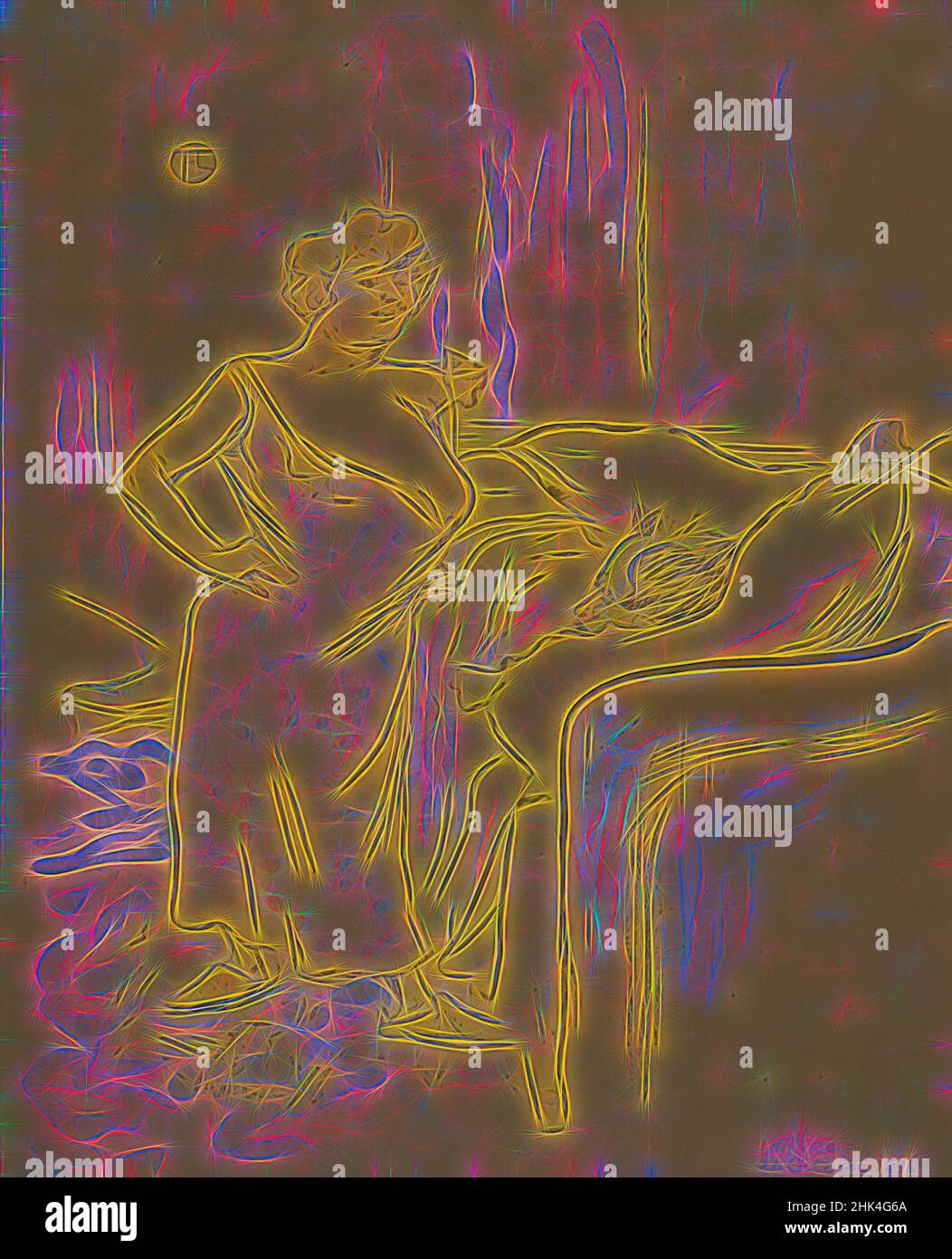 Inspiriert von Qu'est-ce qu'on va dejeuner?, aus La Rire, Henri de Toulouse-Lautrec, Französisch, 1864-1901, Fotolithographie auf Zeitungspapier, 24. Oktober 1896, 9 13/16 x 7 13/16 Zoll, 24,9 x 19,8 cm, Figuren, neu gestaltet von Artotop. Klassische Kunst neu erfunden mit einem modernen Twist. Design von warmen fröhlichen Leuchten der Helligkeit und Lichtstrahl Strahlkraft. Fotografie inspiriert von Surrealismus und Futurismus, umarmt dynamische Energie der modernen Technologie, Bewegung, Geschwindigkeit und Kultur zu revolutionieren Stockfoto