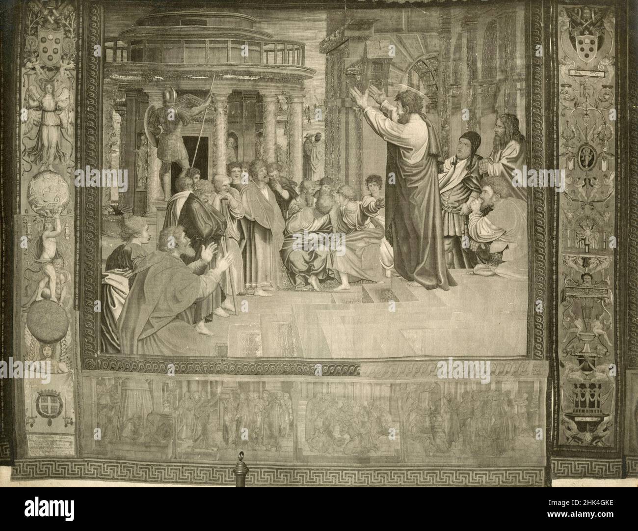 St. Paul predigt auf dem Areopag von Athen, Tapisserie nach italienischem Künstler Raphael, Vatikanstadt 1920s Stockfoto