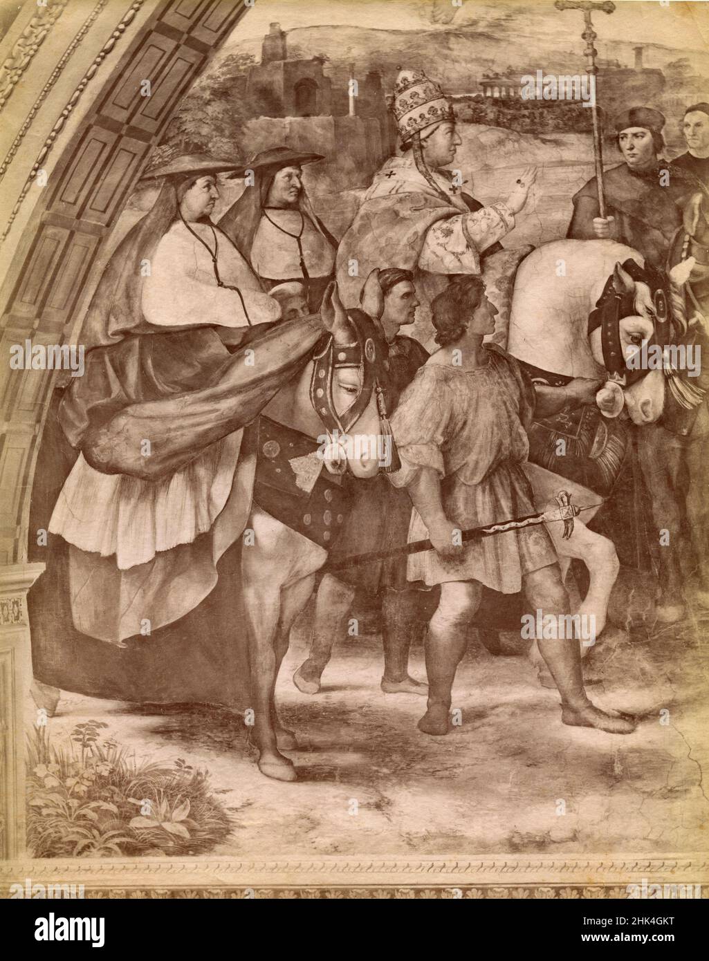 Das Treffen von Leo dem Großen und Attila, Detail des Freskens des italienischen Künstlers Raphael, Vatikanstadt, 1920s Stockfoto