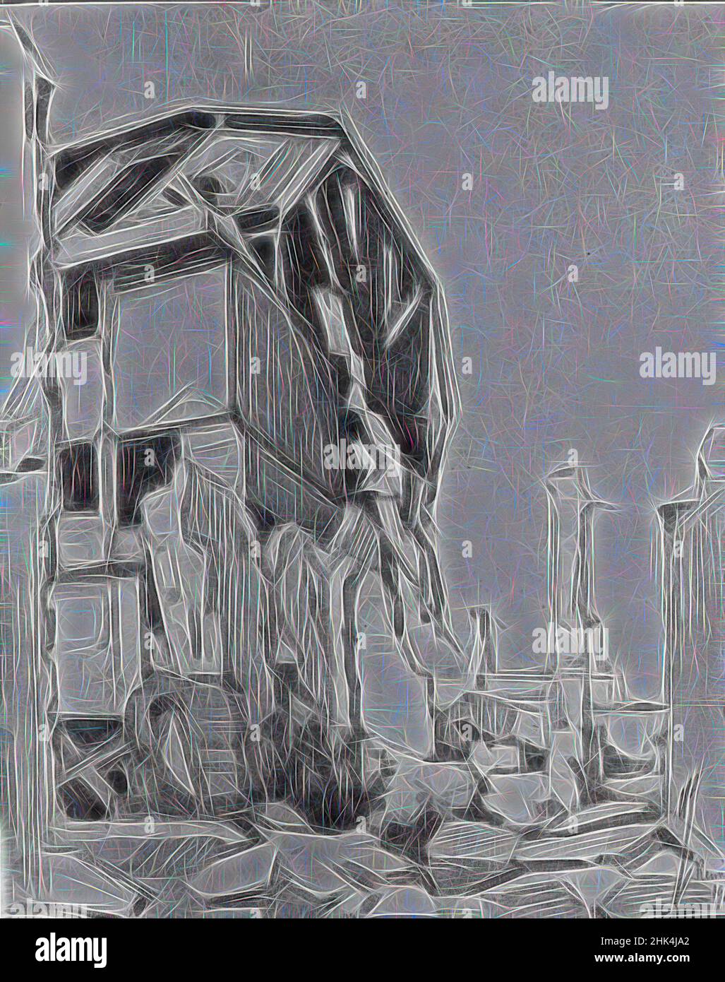 Inspiriert von Ruined House in Reims, H. Rioux, Watercolor, Reimagined by Artotop. Klassische Kunst neu erfunden mit einem modernen Twist. Design von warmen fröhlichen Leuchten der Helligkeit und Lichtstrahl Strahlkraft. Fotografie inspiriert von Surrealismus und Futurismus, umarmt dynamische Energie der modernen Technologie, Bewegung, Geschwindigkeit und Kultur zu revolutionieren Stockfoto