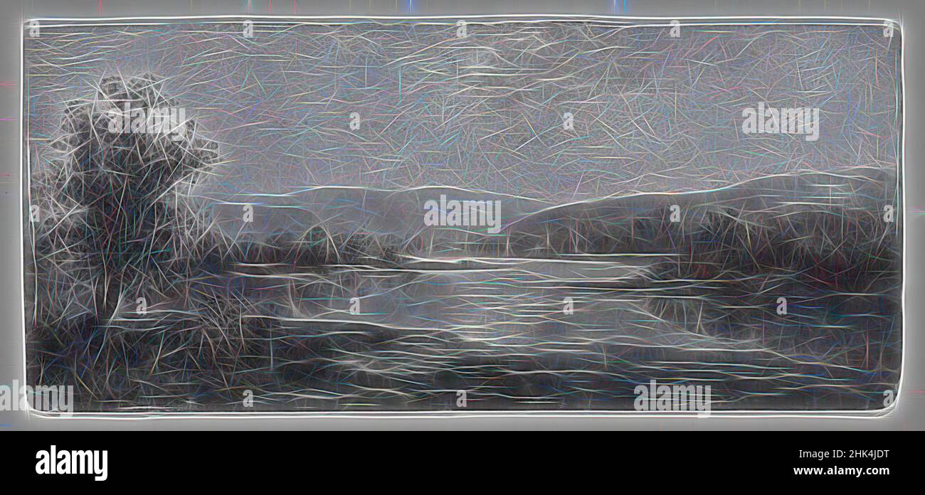 Inspiriert von Landschaft, zugeschrieben Ralph Albert Blakelock, amerikanisch, 1847-1919, Öl auf, 8x18 Zoll, Neu gestaltet von Artotop. Klassische Kunst neu erfunden mit einem modernen Twist. Design von warmen fröhlichen Leuchten der Helligkeit und Lichtstrahl Strahlkraft. Fotografie inspiriert von Surrealismus und Futurismus, umarmt dynamische Energie der modernen Technologie, Bewegung, Geschwindigkeit und Kultur zu revolutionieren Stockfoto