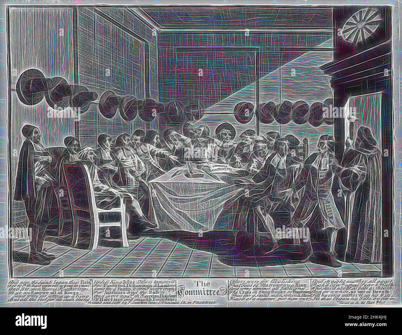 Inspiriert vom Komitee, William Hogarth, Brite, 1697-1764, Gravur auf gedeckten Papier, 1726, 10 9/16 x 13 7/8 Zoll, 26,9 x 35,2 cm, neu erfunden von Artotop. Klassische Kunst neu erfunden mit einem modernen Twist. Design von warmen fröhlichen Leuchten der Helligkeit und Lichtstrahl Strahlkraft. Fotografie inspiriert von Surrealismus und Futurismus, umarmt dynamische Energie der modernen Technologie, Bewegung, Geschwindigkeit und Kultur zu revolutionieren Stockfoto