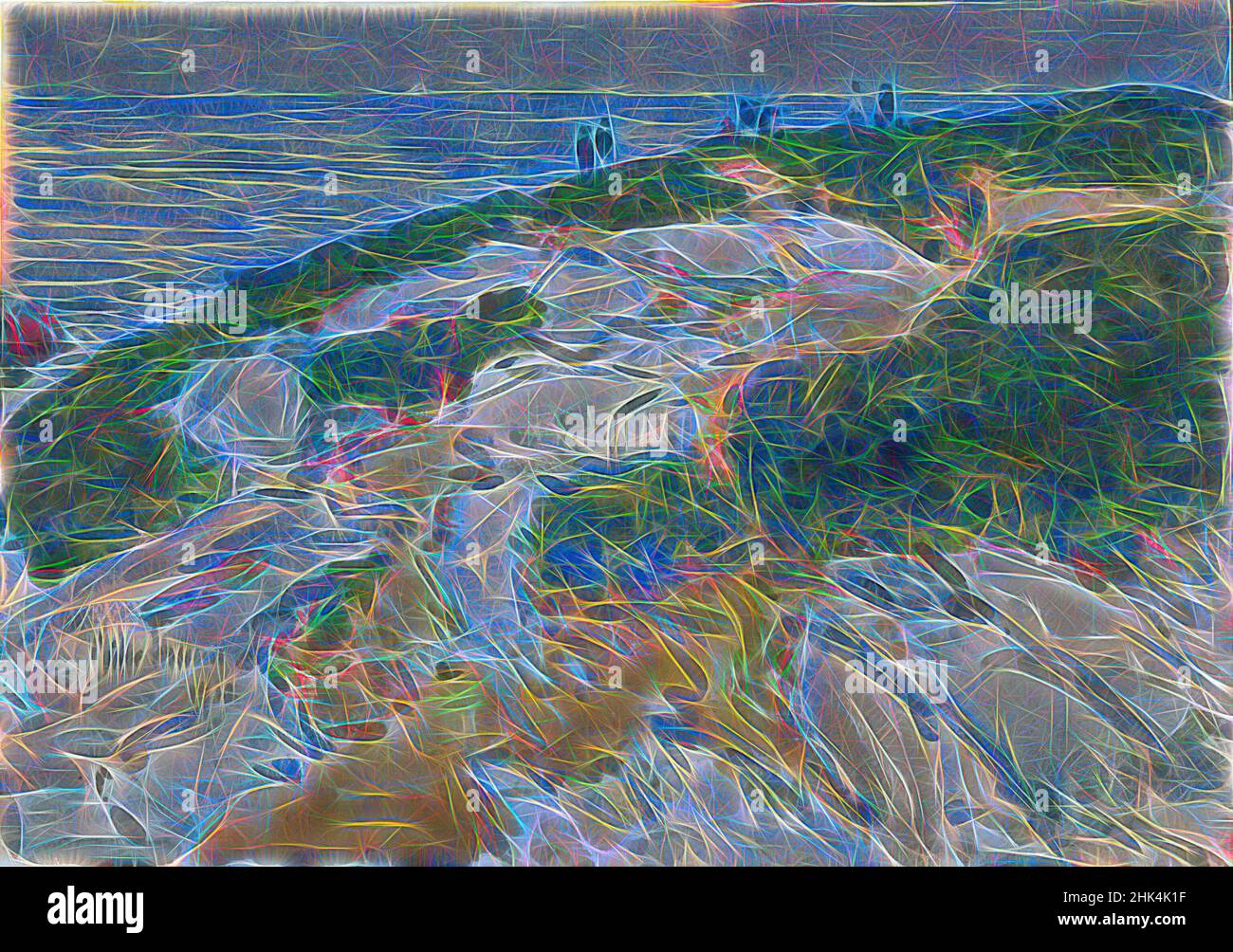 Inspiriert von Sonntag Morgen, Appledore, Frederick Childe Hassam, Amerikaner, 1859-1935, Aquarell über Graphit auf cremefarbenem, dickem, mäßig strukturiertem Webpapier, 1912, 13 15/16 x 19 15/16 Zoll, 35,4 x 50,6 cm, amerikanischer Impressionismus, amerikanische Malerei, blau, bluff, Klippe, Grün, Hügel, Impressionismus, neu erfunden von Artotop. Klassische Kunst neu erfunden mit einem modernen Twist. Design von warmen fröhlichen Leuchten der Helligkeit und Lichtstrahl Strahlkraft. Fotografie inspiriert von Surrealismus und Futurismus, umarmt dynamische Energie der modernen Technologie, Bewegung, Geschwindigkeit und Kultur zu revolutionieren Stockfoto