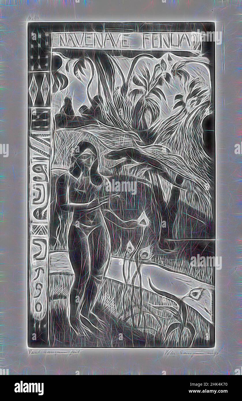 Inspiriert von Nave Nave Fenua, Fragrant Isle, Noa Noa, Paul Gauguin, Französisch, 1848-1903, Holzschnitt auf gewonbenem China-Papier, geschnitzt Winter 1893-1894; gedruckt 1921, Bild: 13 15/16 x 8 1/16 Zoll, 35,4 x 20,5 cm, neu gestaltet von Artotop. Klassische Kunst neu erfunden mit einem modernen Twist. Design von warmen fröhlichen Leuchten der Helligkeit und Lichtstrahl Strahlkraft. Fotografie inspiriert von Surrealismus und Futurismus, umarmt dynamische Energie der modernen Technologie, Bewegung, Geschwindigkeit und Kultur zu revolutionieren Stockfoto
