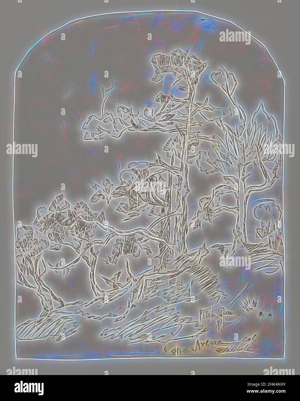 Inspiriert von Pitch Pine, Point Arena, Kalifornien, Ralph Albert Blakelock, Amerikaner, 1847-1919, Tinte und Graphit auf mäßig dickem, mäßig strukturiertem, cremefarbenem Wove-Papier, ca. 1869-1871, Blatt, oben abgerundet: 10 15/16 x 8 1/2 Zoll, 27,8 x 21,6 cm, amerikanisch, Zeichnung, feine Linien, Tinte, Linie, neu erfunden von Artotop. Klassische Kunst neu erfunden mit einem modernen Twist. Design von warmen fröhlichen Leuchten der Helligkeit und Lichtstrahl Strahlkraft. Fotografie inspiriert von Surrealismus und Futurismus, umarmt dynamische Energie der modernen Technologie, Bewegung, Geschwindigkeit und Kultur zu revolutionieren Stockfoto