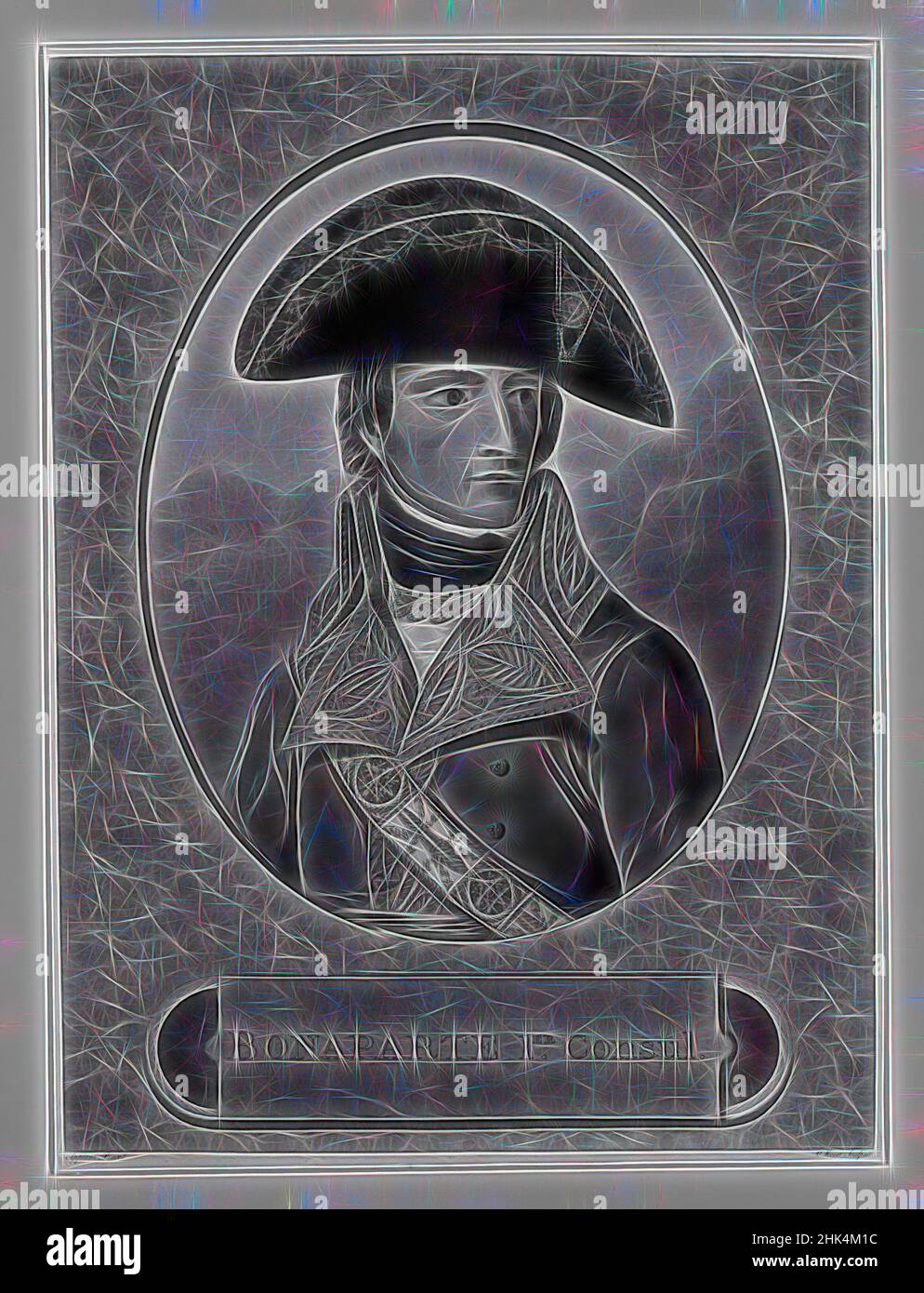 Inspiriert von Bonaparte, dem ersten Konsul, Jean-Baptiste Morret, Französisch, aktiv 1790-1820, Mezzotint, Gravur auf Wove-Papier, Frankreich, 15 1/16 x 11 1/4 Zoll, 38,2 x 28,5 cm, neu erfunden von Artotop. Klassische Kunst neu erfunden mit einem modernen Twist. Design von warmen fröhlichen Leuchten der Helligkeit und Lichtstrahl Strahlkraft. Fotografie inspiriert von Surrealismus und Futurismus, umarmt dynamische Energie der modernen Technologie, Bewegung, Geschwindigkeit und Kultur zu revolutionieren Stockfoto
