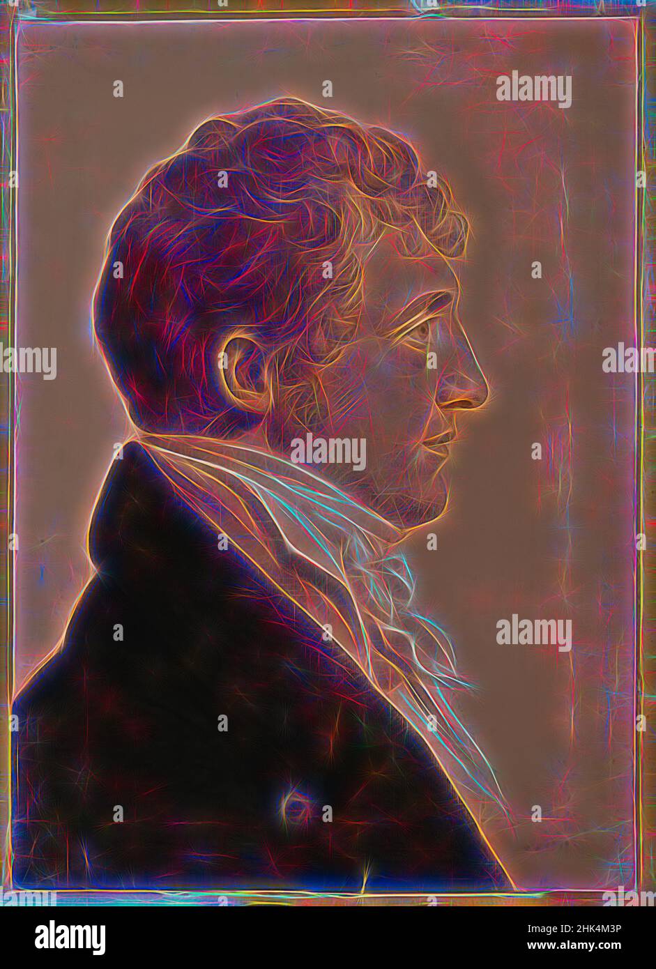 Inspiriert von James Alexander Fulton vom Mount Erin, Charles Balthazar Julien Févret de Saint-Mémin, Französisch, 1770-1852, aktiv USA, 1793-1814, Schwarzer Buntstift, Pastell, Kohle und weiße Kreide auf Papier, mit rosa opaken Aquarellen überzogen und pastellfarben auf Holzfaserplatte montiert, ca. 1808, Blatt: 21, neu erfunden von Artotop. Klassische Kunst neu erfunden mit einem modernen Twist. Design von warmen fröhlichen Leuchten der Helligkeit und Lichtstrahl Strahlkraft. Fotografie inspiriert von Surrealismus und Futurismus, umarmt dynamische Energie der modernen Technologie, Bewegung, Geschwindigkeit und Kultur zu revolutionieren Stockfoto