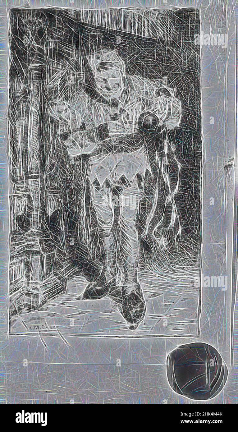 Inspiriert von The Court Jester, William Merritt Chase, Amerikaner, 1849-1916, Radierung auf braunem Pergamentgewebe, 1880, Platte: 6 1/2 x 4 3/16 Zoll, 16,5 x 10,7 cm, neu erfunden von Artotop. Klassische Kunst neu erfunden mit einem modernen Twist. Design von warmen fröhlichen Leuchten der Helligkeit und Lichtstrahl Strahlkraft. Fotografie inspiriert von Surrealismus und Futurismus, umarmt dynamische Energie der modernen Technologie, Bewegung, Geschwindigkeit und Kultur zu revolutionieren Stockfoto