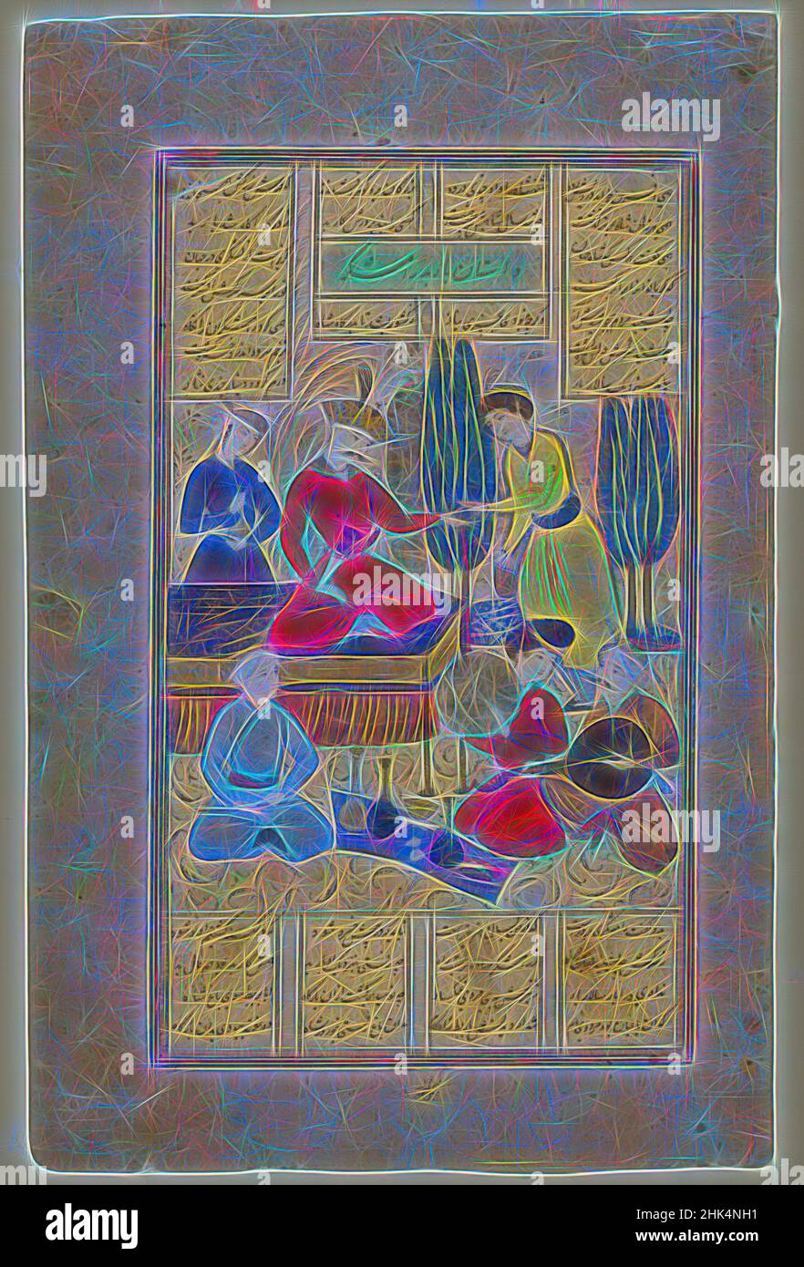 Inspiriert von Bahram Gur und Höflinge unterhalten von Barbad der Musiker, Page aus einem Manuskript des Shahnama von Firdawsi, d. 1020, opake Aquarelle, Tinte und Gold auf Papier., zweite Hälfte 17th Jahrhundert, Safavid, Safavid, Bild: 10 3/4 x 6 5/16 Zoll, 27,3 x 16 cm, Hof, Höflinge, Elite, Tinte, Iran, neu erfunden von Artotop. Klassische Kunst neu erfunden mit einem modernen Twist. Design von warmen fröhlichen Leuchten der Helligkeit und Lichtstrahl Strahlkraft. Fotografie inspiriert von Surrealismus und Futurismus, umarmt dynamische Energie der modernen Technologie, Bewegung, Geschwindigkeit und Kultur zu revolutionieren Stockfoto