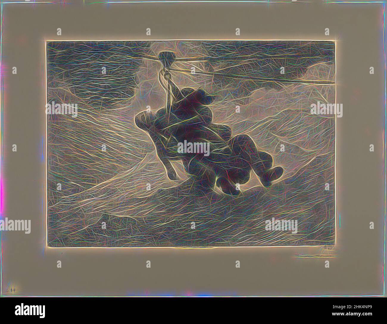 Inspiriert von The Life Line, Winslow Homer, amerikanisch, 1836-1910, Radierung in grüner Tinte mit Aquatinta und Trockenpunkt auf beigem mäßig dickem mäßig strukturiertem, gewobenen Papier, 1884, Blatt: 17 1/2 x 23 Zoll, 44,5 x 58,4 cm, neu erfunden von Artotop. Klassische Kunst neu erfunden mit einem modernen Twist. Design von warmen fröhlichen Leuchten der Helligkeit und Lichtstrahl Strahlkraft. Fotografie inspiriert von Surrealismus und Futurismus, umarmt dynamische Energie der modernen Technologie, Bewegung, Geschwindigkeit und Kultur zu revolutionieren Stockfoto