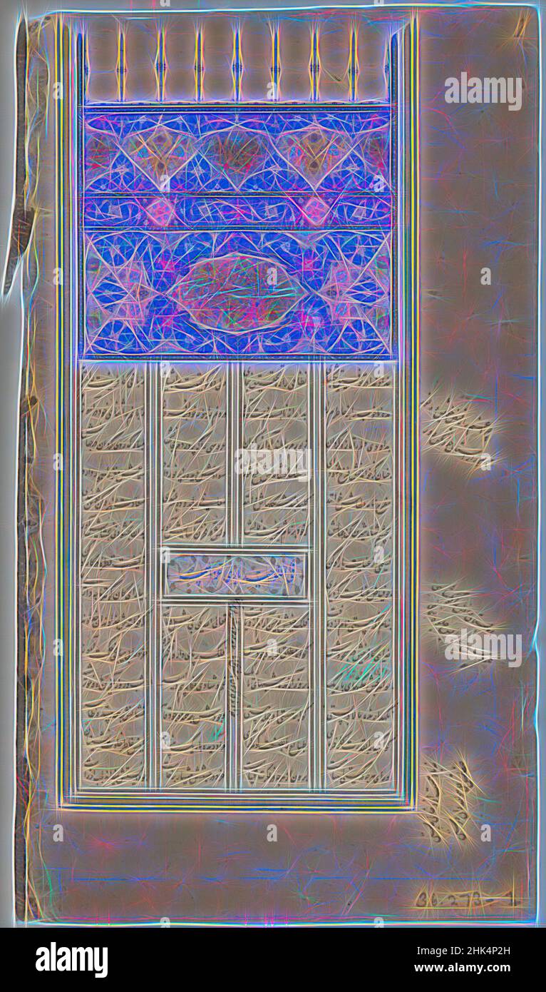 Inspiriert von Page aus einer illustrierten Handschrift des Khamseh von Nizami, Tinte, opake Farben und Gold auf Papier, 16th Jahrhundert, Safavid, Safavid, 10 1/8 x 5 11/16 Zoll, 25,7 x 14,5 cm, blau und Gold, Kalligraphie, Iran, Naher Osten, Nizami Ganjavi, Persien, George, hunzinger, Jacobe, Neu gestaltet von Artotop. Klassische Kunst neu erfunden mit einem modernen Twist. Design von warmen fröhlichen Leuchten der Helligkeit und Lichtstrahl Strahlkraft. Fotografie inspiriert von Surrealismus und Futurismus, umarmt dynamische Energie der modernen Technologie, Bewegung, Geschwindigkeit und Kultur zu revolutionieren Stockfoto