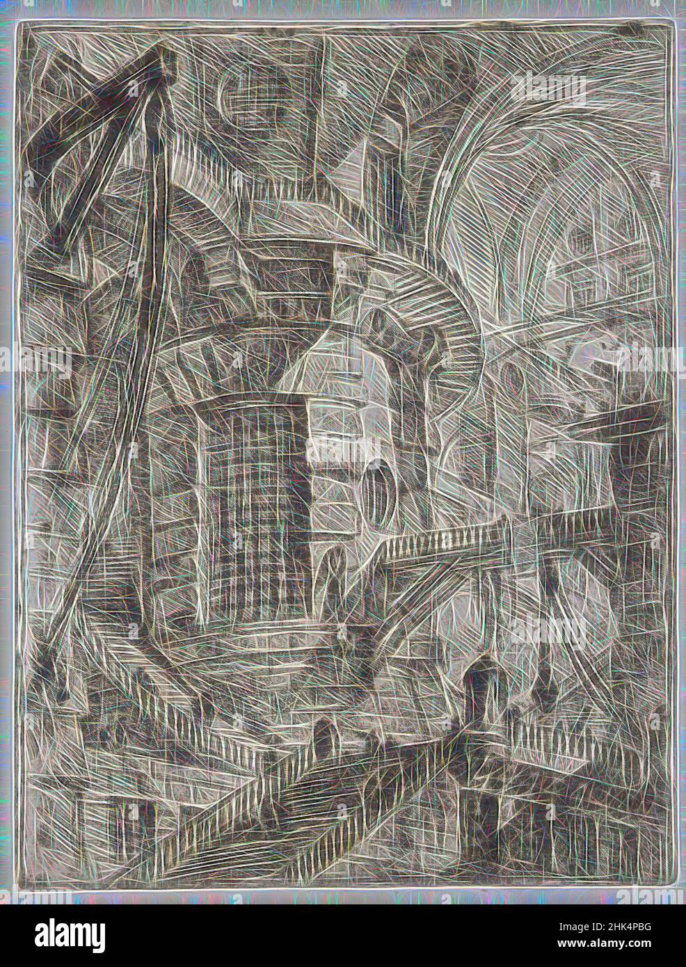 Inspiriert vom Rundturm, Platte III von Invenzioni Capric di Carceri, Giovanni Battista Piranesi, italienisch, venezianisch, 1720-1778, Ätzung auf Büttenpapier, ca. 1749, 21 1/2 x 16 1/4 Zoll, 54,61 x 41,27 cm, neu erfunden von Artotop. Klassische Kunst neu erfunden mit einem modernen Twist. Design von warmen fröhlichen Leuchten der Helligkeit und Lichtstrahl Strahlkraft. Fotografie inspiriert von Surrealismus und Futurismus, umarmt dynamische Energie der modernen Technologie, Bewegung, Geschwindigkeit und Kultur zu revolutionieren Stockfoto