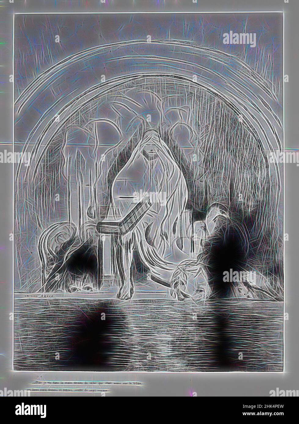 Inspiriert von Apocalypse de Saint-Jean, Odilon Redon, Französisch, 1840-1916, Lithograph auf China-Papier, 1899, 12 11/16 x 9 9/16 Zoll, 32,2 x 24,3 cm, neu erfunden von Artotop. Klassische Kunst neu erfunden mit einem modernen Twist. Design von warmen fröhlichen Leuchten der Helligkeit und Lichtstrahl Strahlkraft. Fotografie inspiriert von Surrealismus und Futurismus, umarmt dynamische Energie der modernen Technologie, Bewegung, Geschwindigkeit und Kultur zu revolutionieren Stockfoto