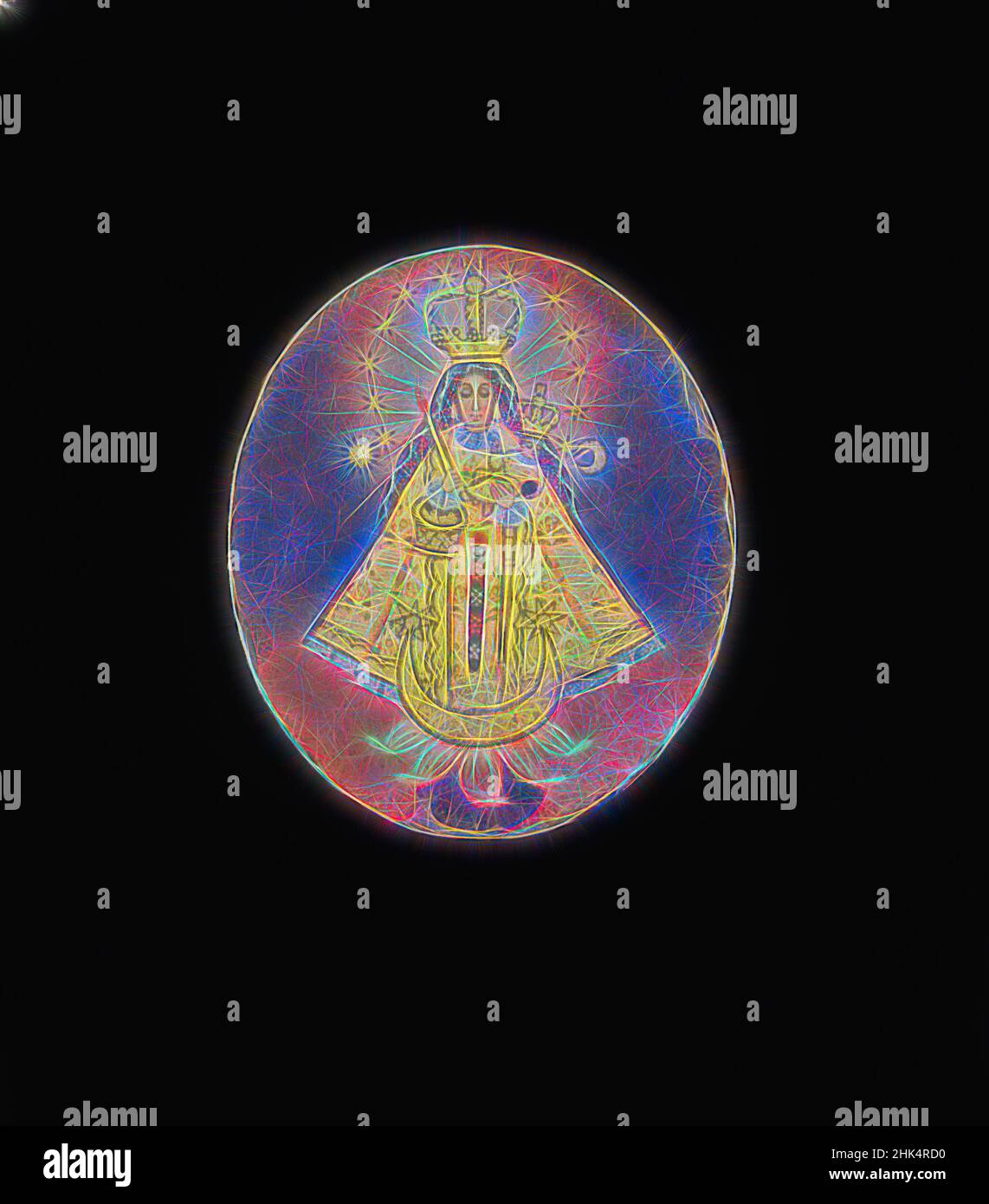 Inspiriert von Painted Medallion, Öl auf Metall, Bolivien, Ende 19th Jahrhundert, oval: 2 1/8 x 1 3/4 in., 5,4 x 4,4 cm, 19th Jahrhundert, Bolivien, Medaillon, ndsp, Öl, Öl auf Metall, Malerei, religiös, Jungfrau, Neu gestaltet von Artotop. Klassische Kunst neu erfunden mit einem modernen Twist. Design von warmen fröhlichen Leuchten der Helligkeit und Lichtstrahl Strahlkraft. Fotografie inspiriert von Surrealismus und Futurismus, umarmt dynamische Energie der modernen Technologie, Bewegung, Geschwindigkeit und Kultur zu revolutionieren Stockfoto