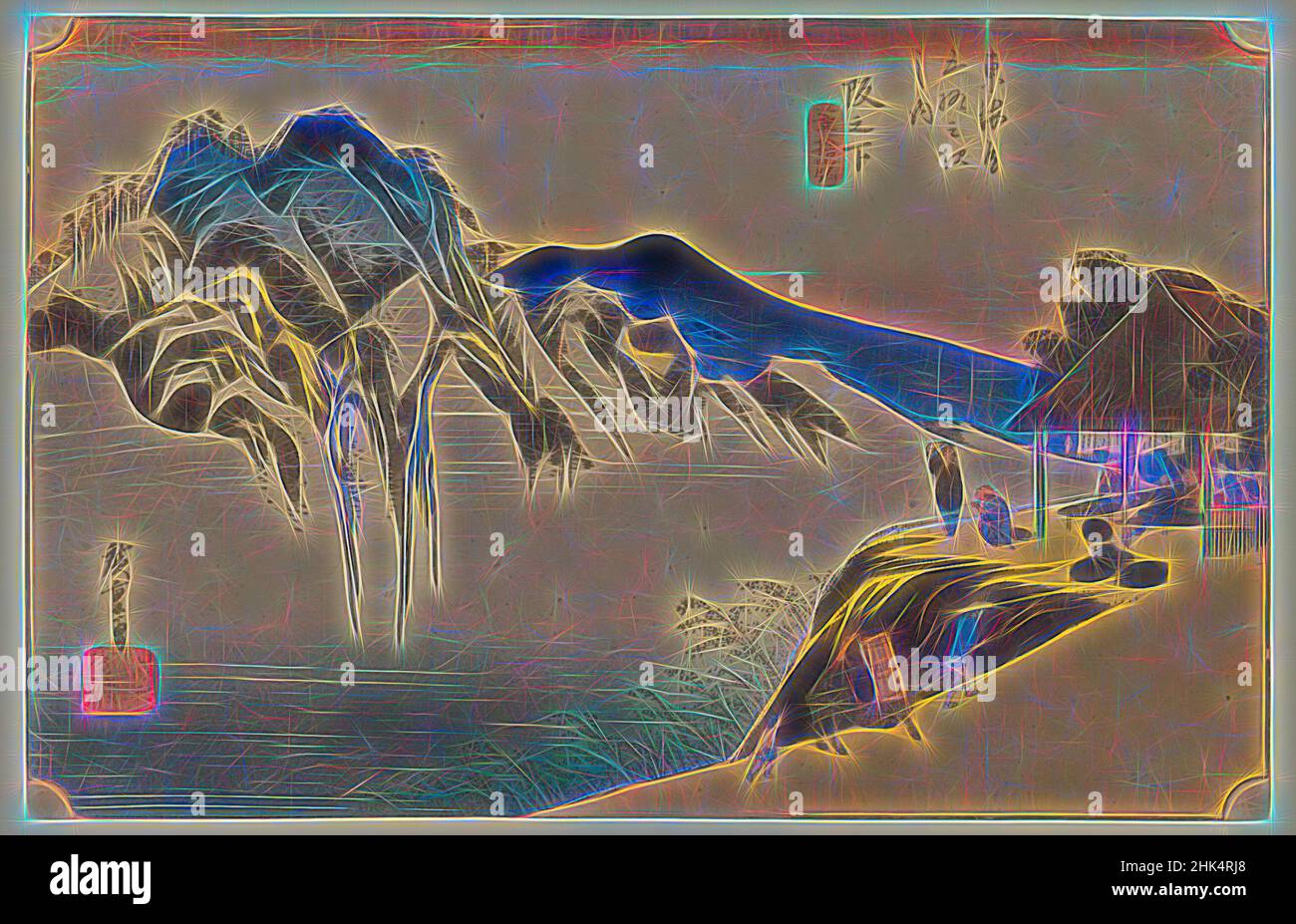 Inspiriert von Sakanoshita: Fudesute Mountain, aus der Serie 53 Stationen der Tōkaidō Road, erste Tokaido-Serie, pl. 49, Utagawa Hiroshige, Ando, Japanisch, 1797-1858, Farbholzschnitt auf Papier, Japan, ca. 1833-1834, Edo-Zeit, 8 7/8 x 13 3/4 Zoll, 22,5 x 35 cm, Ruhe, Fauna, Flora, von Artotop neu erfunden. Klassische Kunst neu erfunden mit einem modernen Twist. Design von warmen fröhlichen Leuchten der Helligkeit und Lichtstrahl Strahlkraft. Fotografie inspiriert von Surrealismus und Futurismus, umarmt dynamische Energie der modernen Technologie, Bewegung, Geschwindigkeit und Kultur zu revolutionieren Stockfoto