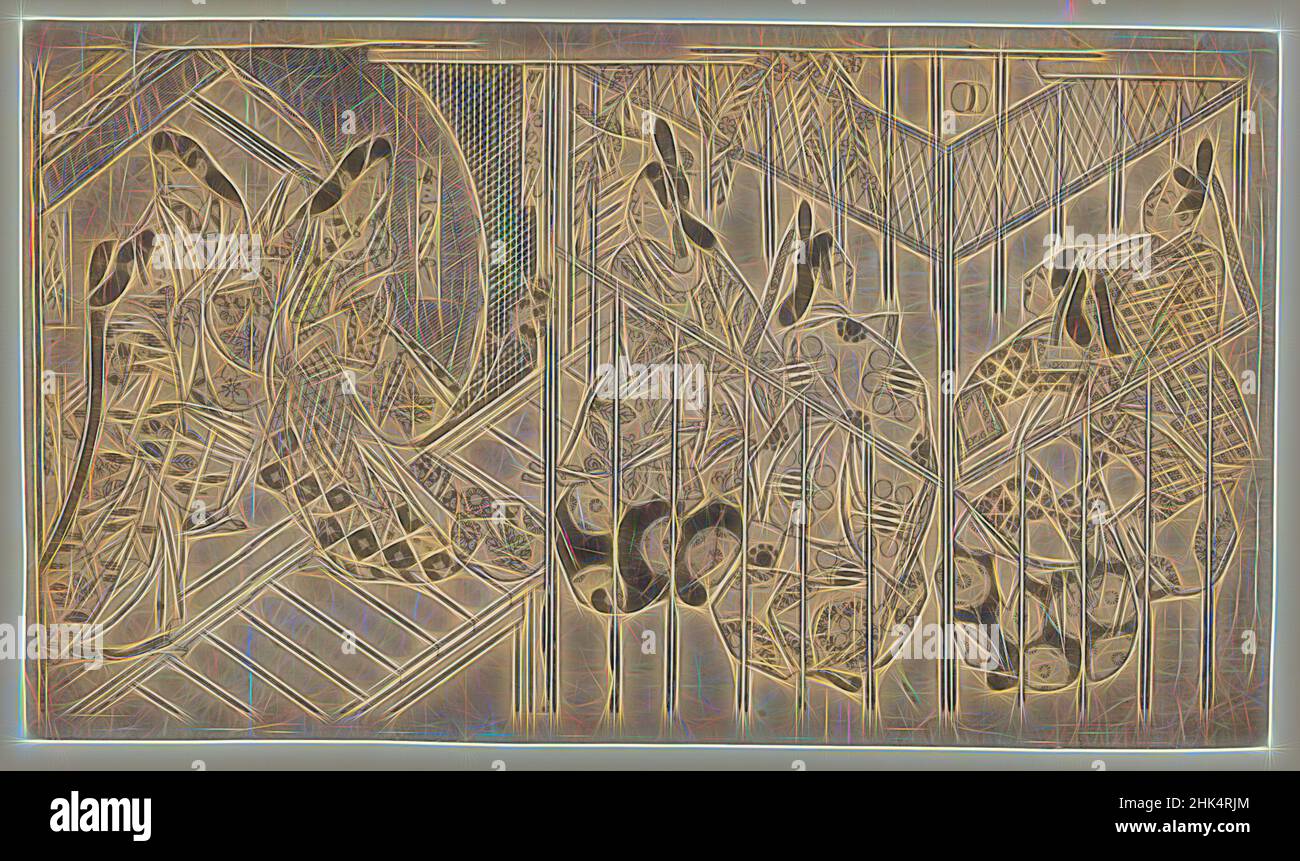 Inspiriert von Illustration von Genji Monogatari, Sugimura Jihei, japanisch, aktiv ca. 1681-1703, Woodblock Print, Japan, 1688-1704, Edo-Periode, Genroku Era, 12 1/4 x 21 3/4 Zoll, 31,1 x 55,2 cm, neu erfunden von Artotop. Klassische Kunst neu erfunden mit einem modernen Twist. Design von warmen fröhlichen Leuchten der Helligkeit und Lichtstrahl Strahlkraft. Fotografie inspiriert von Surrealismus und Futurismus, umarmt dynamische Energie der modernen Technologie, Bewegung, Geschwindigkeit und Kultur zu revolutionieren Stockfoto
