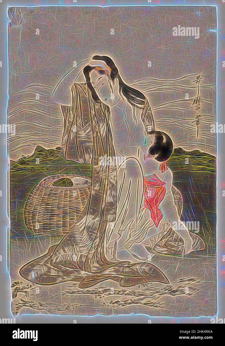 Inspiriert von Abalone Divers, Kitagawa Utamaro, japanisch, 1753-1806, Farbholzschnitt auf Papier, Japan, ca. 1797-1798, Edo-Periode, 14 1/2 x 9 3/4 Zoll, 36,8 x 24,8 cm, Korb, Stillen, Kamm, intim, Mutter und Kind, Menschen, neu erfunden von Artotop. Klassische Kunst neu erfunden mit einem modernen Twist. Design von warmen fröhlichen Leuchten der Helligkeit und Lichtstrahl Strahlkraft. Fotografie inspiriert von Surrealismus und Futurismus, umarmt dynamische Energie der modernen Technologie, Bewegung, Geschwindigkeit und Kultur zu revolutionieren Stockfoto