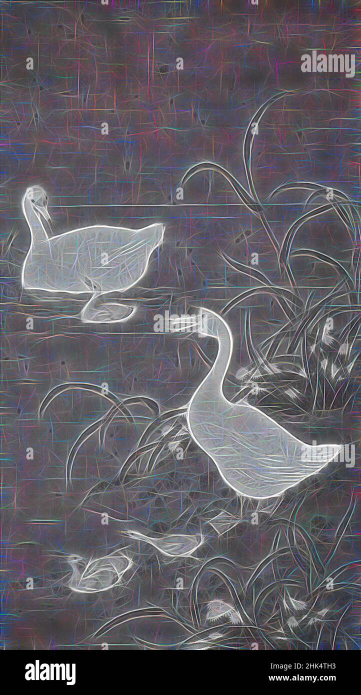 Inspiriert von einem chinesischen Gemälde der Enten, Aquarell und Tusche auf Seide, China, 1368-1644, Ming-Dynastie, Ming-Dynastie, 81 7/8 x 48 1/4 Zoll, 208 x 122,5 cm, Tiere, Wassertiere, Vögel, Entenküchlein, Enten, Sumpf, Mutter, Natur, Schilf, Wasser, Wasservögel, neu erfunden von Artotop. Klassische Kunst neu erfunden mit einem modernen Twist. Design von warmen fröhlichen Leuchten der Helligkeit und Lichtstrahl Strahlkraft. Fotografie inspiriert von Surrealismus und Futurismus, umarmt dynamische Energie der modernen Technologie, Bewegung, Geschwindigkeit und Kultur zu revolutionieren Stockfoto