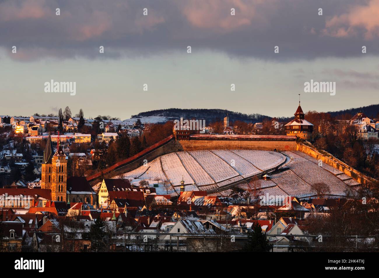 Blick über die Altstadt von Esslingen am Neckar auf das Schloss, Baden-Württemberg, Deutschland, Europa Stockfoto