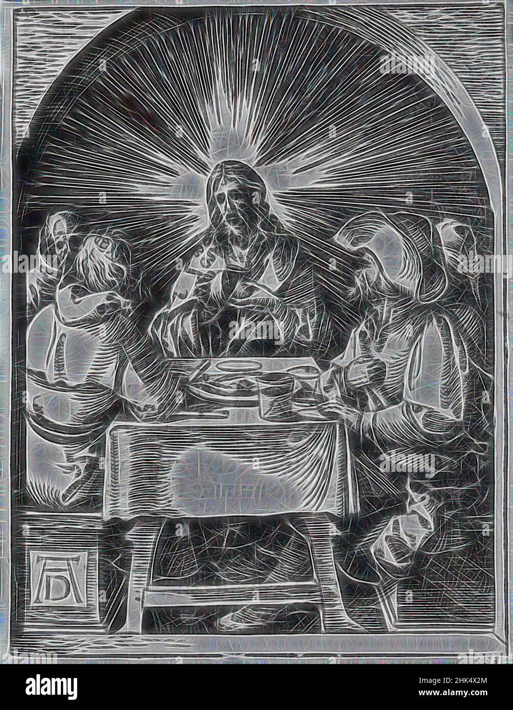 Inspiriert von Christus in Emmaus, die kleine Passion, Albrecht Dürer, Deutsch, 1471-1528, Holzschnitt auf gedeckten Papier, Deutschland, 1509-1511, Blatt: 5 3/16 x 5 1/16 Zoll, 13,2 x 12,8 cm, Christus, Dürer, kleine Leidenschaft, Holzschnitt, Neu gestaltet von Artotop. Klassische Kunst neu erfunden mit einem modernen Twist. Design von warmen fröhlichen Leuchten der Helligkeit und Lichtstrahl Strahlkraft. Fotografie inspiriert von Surrealismus und Futurismus, umarmt dynamische Energie der modernen Technologie, Bewegung, Geschwindigkeit und Kultur zu revolutionieren Stockfoto