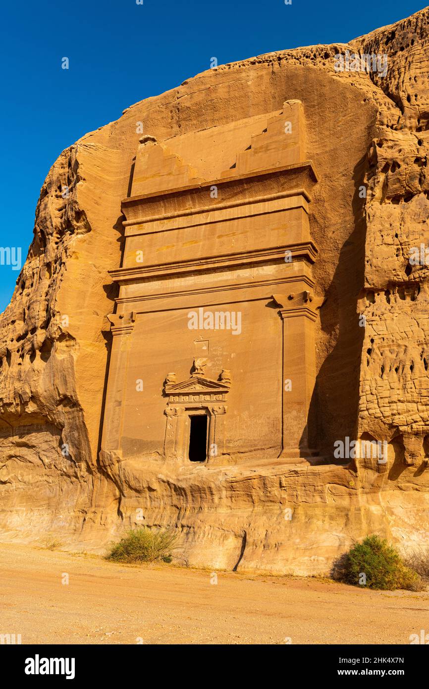 Felsgrab, Madain Saleh (Hegra) (Al Hijr), UNESCO-Weltkulturerbe, Al Ula, Königreich Saudi-Arabien, Naher Osten Stockfoto