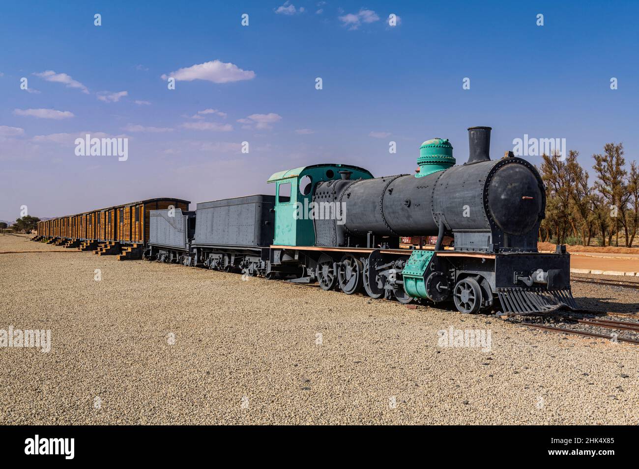 Alter Dampfzug, Hejaz Bahnhof in Al Ula, Königreich Saudi-Arabien, Naher Osten Stockfoto
