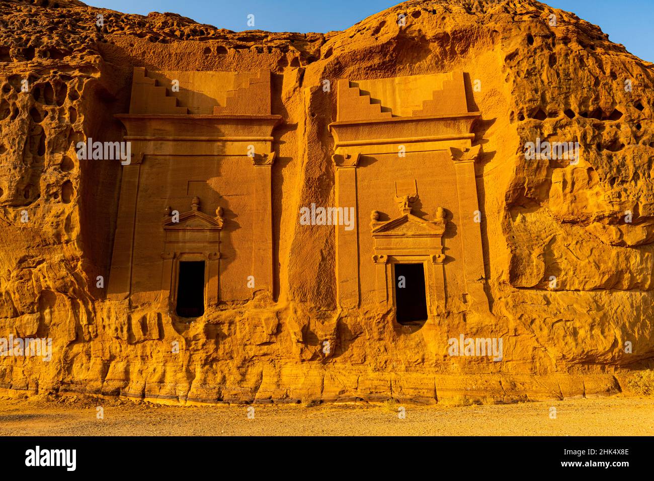Felsgrab, Madain Saleh (Hegra) (Al Hijr), UNESCO-Weltkulturerbe, Al Ula, Königreich Saudi-Arabien, Naher Osten Stockfoto