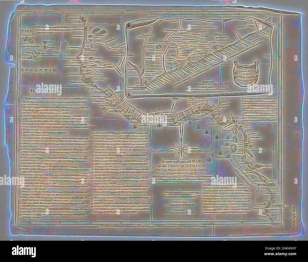 Inspiriert von der Karte der Küste von Afrika, Gravur, 1753, Blatt: 20 7/8 x 16 5/16 Zoll, 53 x 41,5 cm, neu gestaltet von Artotop. Klassische Kunst neu erfunden mit einem modernen Twist. Design von warmen fröhlichen Leuchten der Helligkeit und Lichtstrahl Strahlkraft. Fotografie inspiriert von Surrealismus und Futurismus, umarmt dynamische Energie der modernen Technologie, Bewegung, Geschwindigkeit und Kultur zu revolutionieren Stockfoto