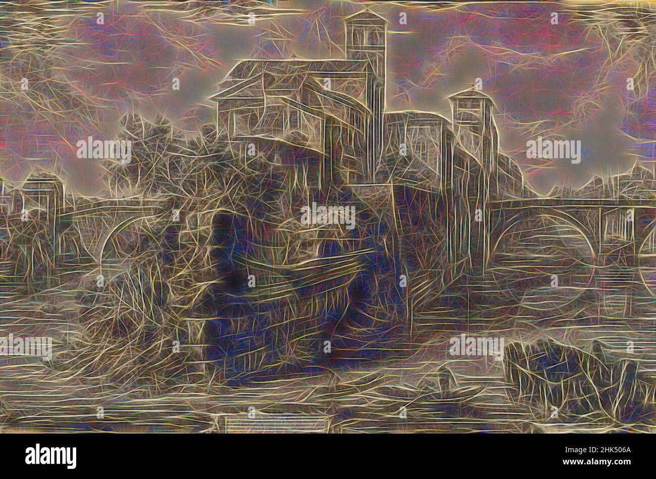 Inspiriert von Veduta dell'Isola Tiberina, Giovanni Battista Piranesi, italienisch, venezianisch, 1720-1778, Radierung auf webtem Papier auf Karton, 7 7/16 x 11 1/4 Zoll, 18,9 x 28,5 cm, neu erfunden von Artotop. Klassische Kunst neu erfunden mit einem modernen Twist. Design von warmen fröhlichen Leuchten der Helligkeit und Lichtstrahl Strahlkraft. Fotografie inspiriert von Surrealismus und Futurismus, umarmt dynamische Energie der modernen Technologie, Bewegung, Geschwindigkeit und Kultur zu revolutionieren Stockfoto