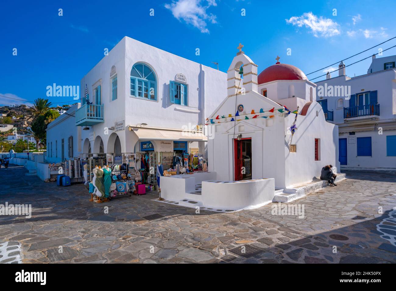 Blick auf die Kirche Agia Anna, Mykonos-Stadt, Mykonos, Kykladen-Inseln, griechische Inseln, Ägäis, Griechenland, Europa Stockfoto