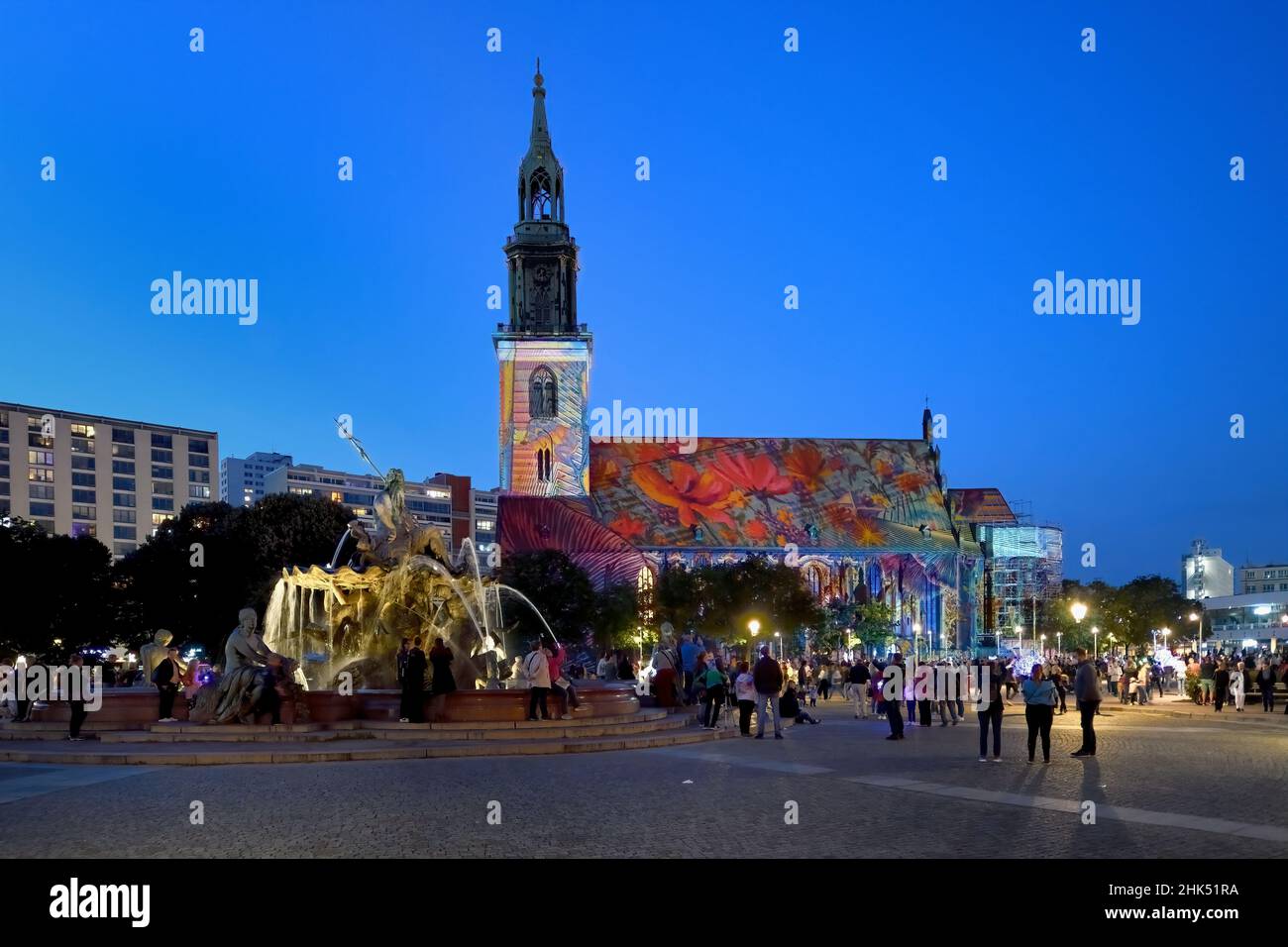 Marienkirche, während des Lichterfestes, Bezirk Berlin Mitte, Berlin, Deutschland, Europa Stockfoto