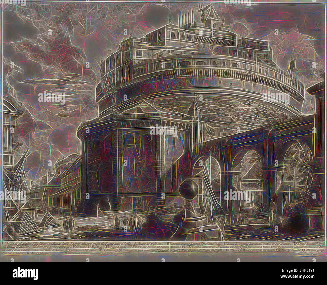 Inspiriert von Castello S. Angelo', Veduta Mausoleo d'Elio Adriano, Giovanni Battista Piranesi, italienisch, venezianisch, 1720-1778, Radierung auf Büttenpapier, Bild: 17 3/8 x 22 1/8 Zoll, 44,1 x 56,2 cm, neu erfunden von Artotop. Klassische Kunst neu erfunden mit einem modernen Twist. Design von warmen fröhlichen Leuchten der Helligkeit und Lichtstrahl Strahlkraft. Fotografie inspiriert von Surrealismus und Futurismus, umarmt dynamische Energie der modernen Technologie, Bewegung, Geschwindigkeit und Kultur zu revolutionieren Stockfoto