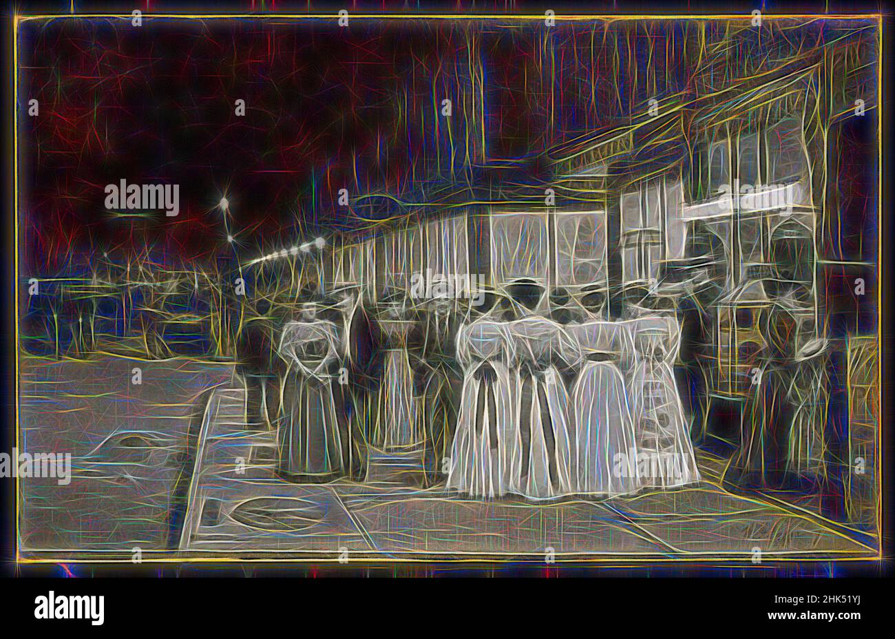 Inspiriert von Samstagabend im August -- Achte Avenue, William Anderson Coffin, Amerikaner, 1855-1925, Öl auf Leinwand, Ca. 1900, 16 1/8 x 26 Zoll, 41 x 66 cm, amerikanisches Ölgemälde, amerikanische Renaissance, august, schwarz-weiß, Bürgersteig, Sarg, achte Straße, vergoldete Alter, gute Nutzung von hell und dunkel, neu erfunden von Artotop. Klassische Kunst neu erfunden mit einem modernen Twist. Design von warmen fröhlichen Leuchten der Helligkeit und Lichtstrahl Strahlkraft. Fotografie inspiriert von Surrealismus und Futurismus, umarmt dynamische Energie der modernen Technologie, Bewegung, Geschwindigkeit und Kultur zu revolutionieren Stockfoto