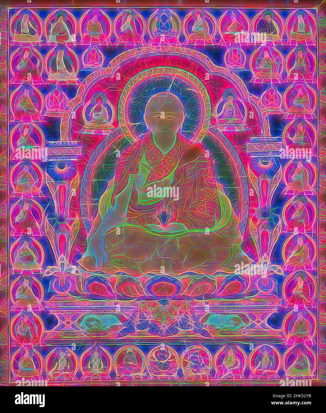 Inspiriert von Portrait of a Monk, aus einer Lamdre Lineage Serie, Deckfarbenes Aquarell auf Baumwolle, Tibet, 16th. Jahrhundert, 31 1/2 x 26 1/4 Zoll, 80 x 66,7 cm, neu erfunden von Artotop. Klassische Kunst neu erfunden mit einem modernen Twist. Design von warmen fröhlichen Leuchten der Helligkeit und Lichtstrahl Strahlkraft. Fotografie inspiriert von Surrealismus und Futurismus, umarmt dynamische Energie der modernen Technologie, Bewegung, Geschwindigkeit und Kultur zu revolutionieren Stockfoto