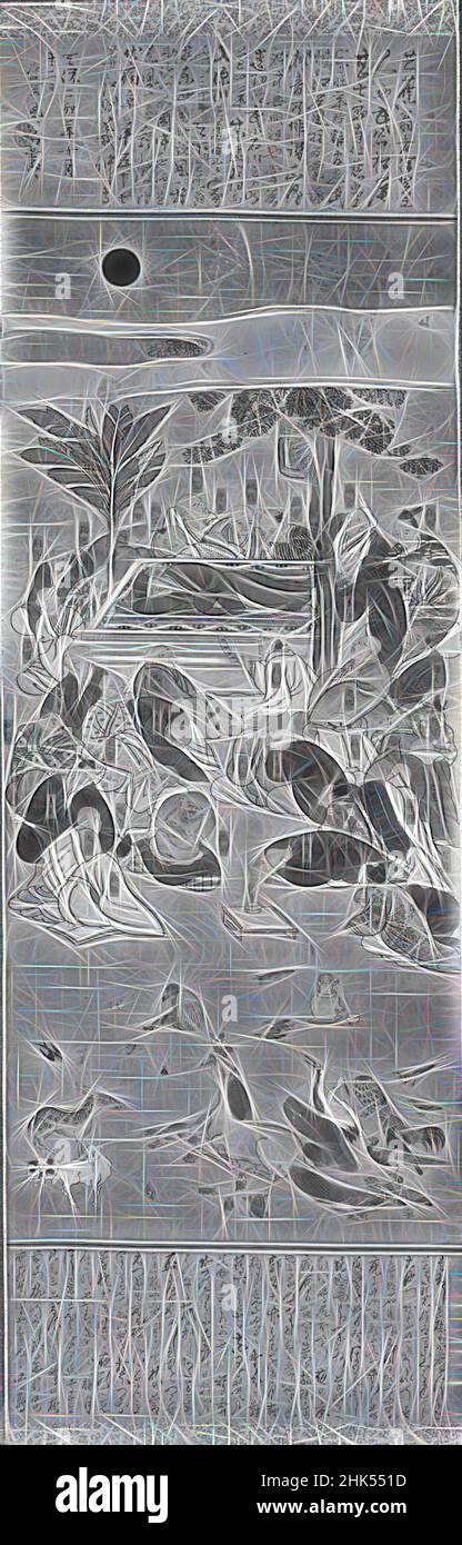 Inspiriert vom Nehan von Basho, hängende Schriftrolle, Tinte und Farbe auf Seide, Japan, datiert 1831, Edo-Zeit, Bild: 48 1/4 x 16 Zoll, 122,6 x 40,6 cm, neu erfunden von Artotop. Klassische Kunst neu erfunden mit einem modernen Twist. Design von warmen fröhlichen Leuchten der Helligkeit und Lichtstrahl Strahlkraft. Fotografie inspiriert von Surrealismus und Futurismus, umarmt dynamische Energie der modernen Technologie, Bewegung, Geschwindigkeit und Kultur zu revolutionieren Stockfoto