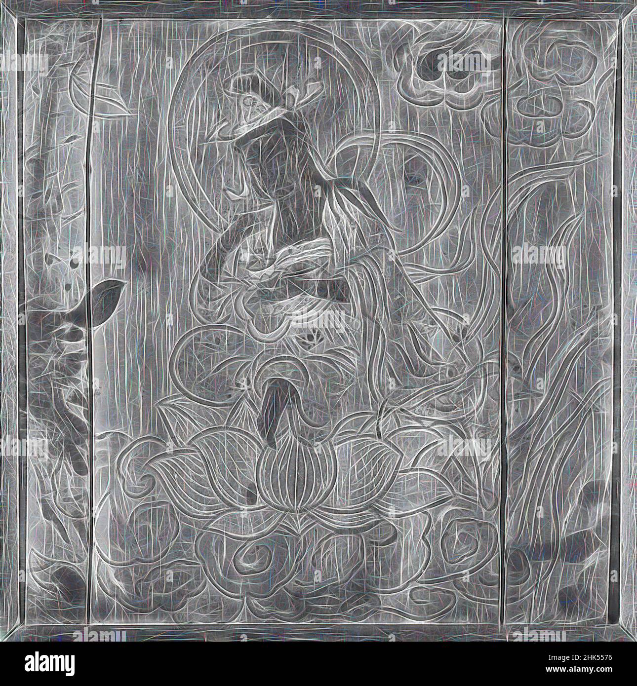 Inspiriert von Kannon, Avalokiteshvara, Tinte und Farbe auf Zypressenholz, Japan, 18th-19th Jahrhundert, Edo-Zeit, 25 x 25 Zoll, 63,5 x 63,5 cm, neu erfunden von Artotop. Klassische Kunst neu erfunden mit einem modernen Twist. Design von warmen fröhlichen Leuchten der Helligkeit und Lichtstrahl Strahlkraft. Fotografie inspiriert von Surrealismus und Futurismus, umarmt dynamische Energie der modernen Technologie, Bewegung, Geschwindigkeit und Kultur zu revolutionieren Stockfoto