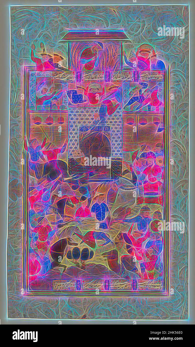 Inspiriert von Folio aus einem 'Shahnameh': Die Iraner erfassen Afrasiyabs Festung, Tinte und opakes Aquarell auf Papier, ca. 1580-1590, Safavid, Safavid-Periode, 14 1/2 x 8 3/4in., 36,8 x 22,2cm, Schlacht, Beleuchtung, iranisch, Islamisch, Manuskript, Malerei, Persisch, Projektile, Shahnameh, Sieg, Krieg, von Artotop neu erfunden. Klassische Kunst neu erfunden mit einem modernen Twist. Design von warmen fröhlichen Leuchten der Helligkeit und Lichtstrahl Strahlkraft. Fotografie inspiriert von Surrealismus und Futurismus, umarmt dynamische Energie der modernen Technologie, Bewegung, Geschwindigkeit und Kultur zu revolutionieren Stockfoto